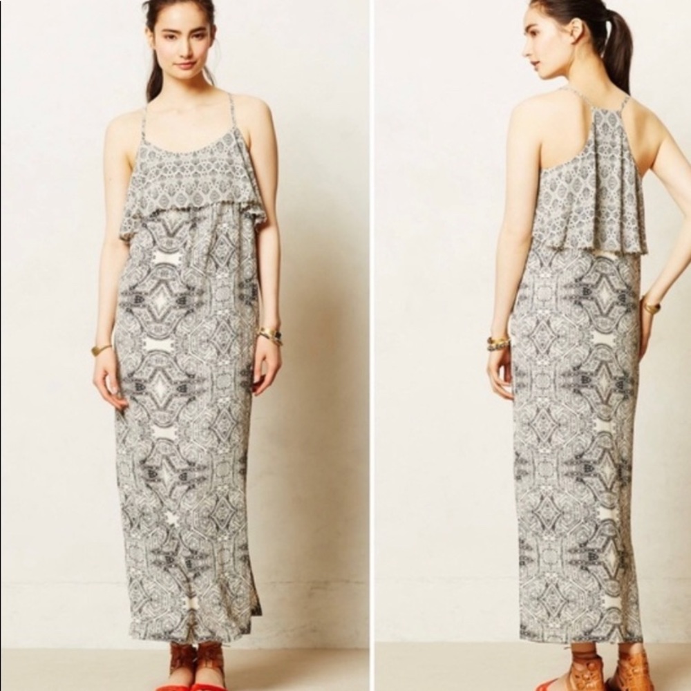 Anthropologie Vanessa Virginia Takisha Maxi Dress black and cream size 6